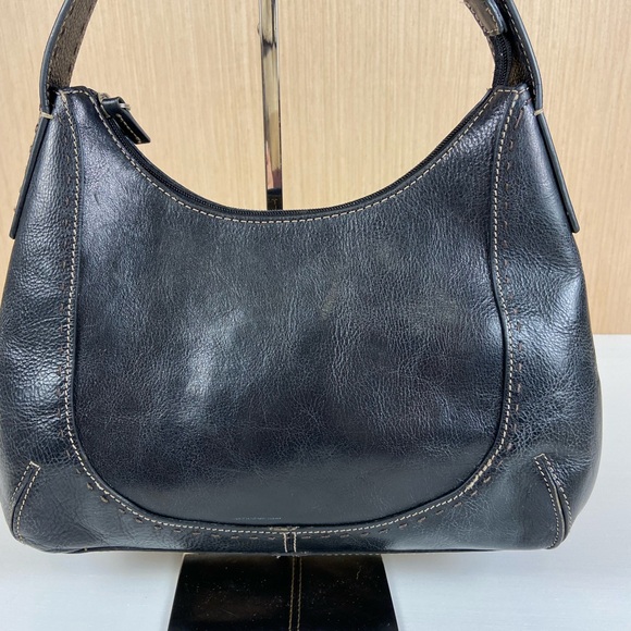 Fossil Black Genuine Leather Shoulder Bag Hobo Purse Zip Top - Picture 2 of 13